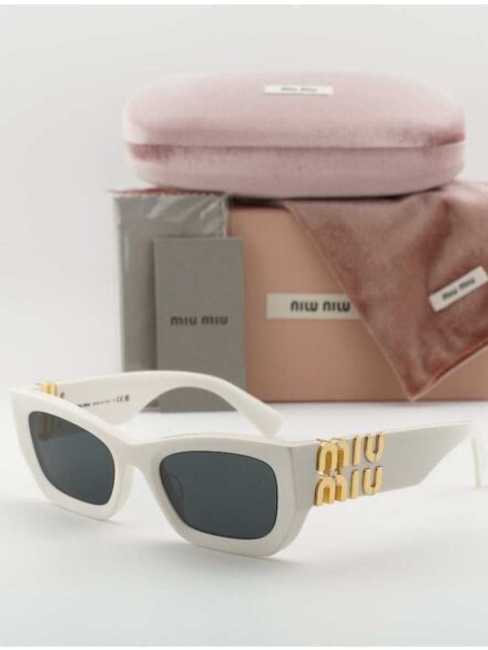 Miu Miu MU09WS 1425S0 Cat Eye Sunglasses – White/Dark Grey